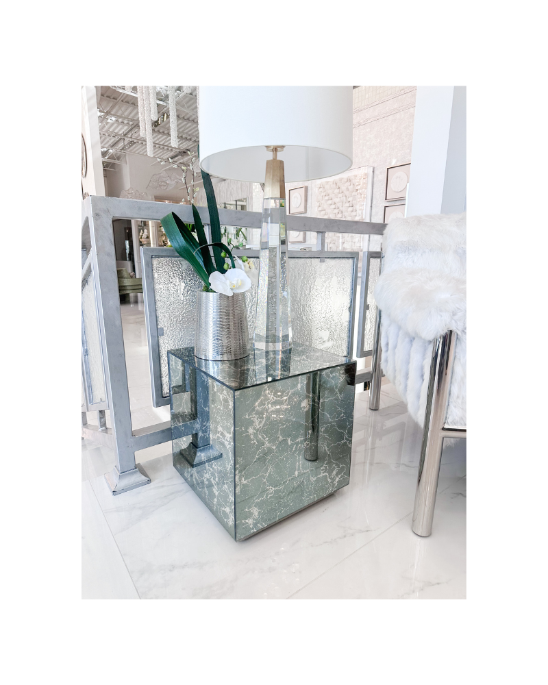 Mirrored Box Table - Silver