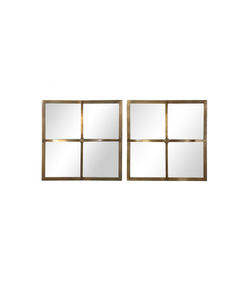Window Pane Square Mirrors - Gold- Set of 2