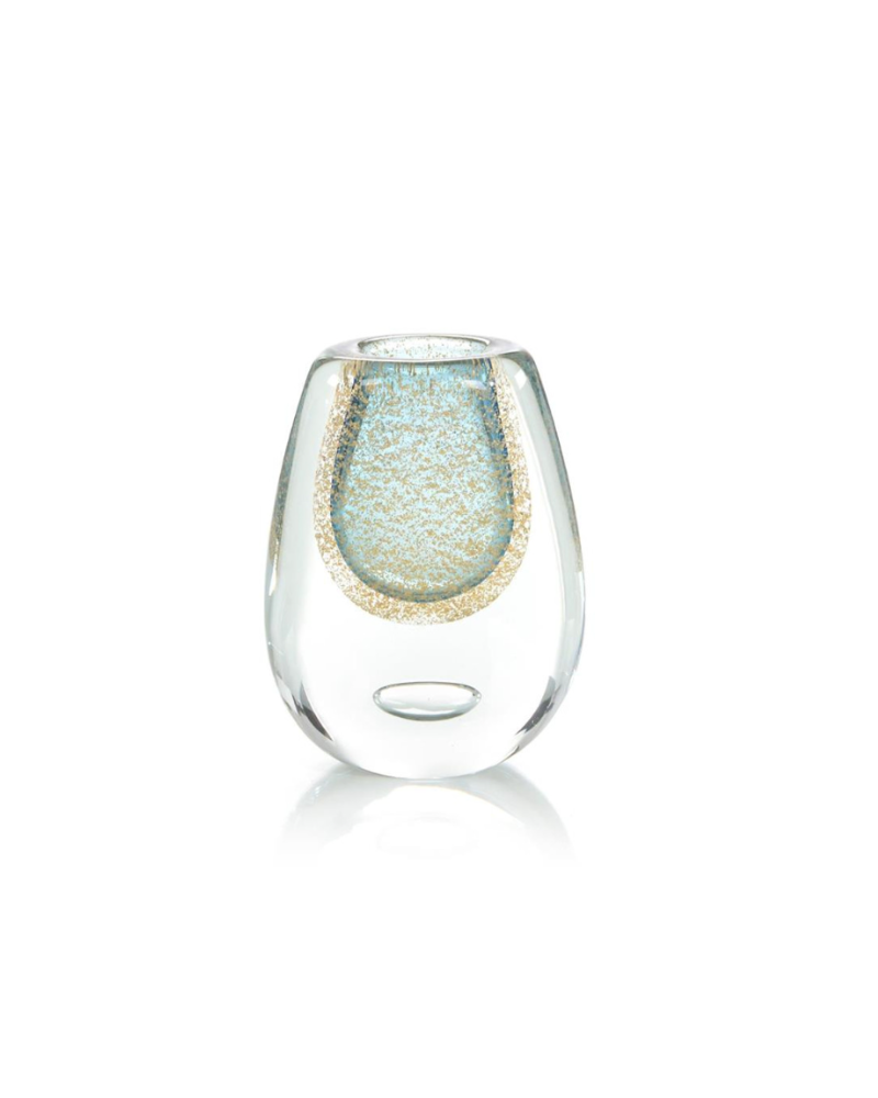 Gold Flecked Blue Handblown Glass Vase