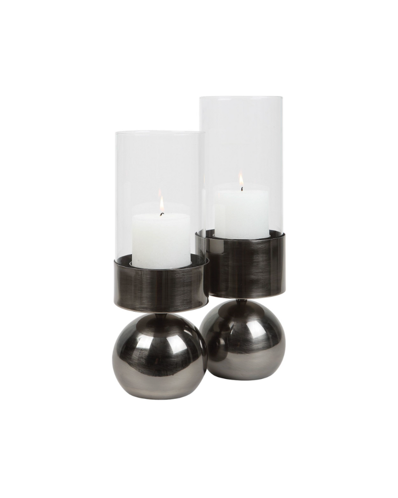 Iron Hurricane Candle Holders Set of 2 - Black