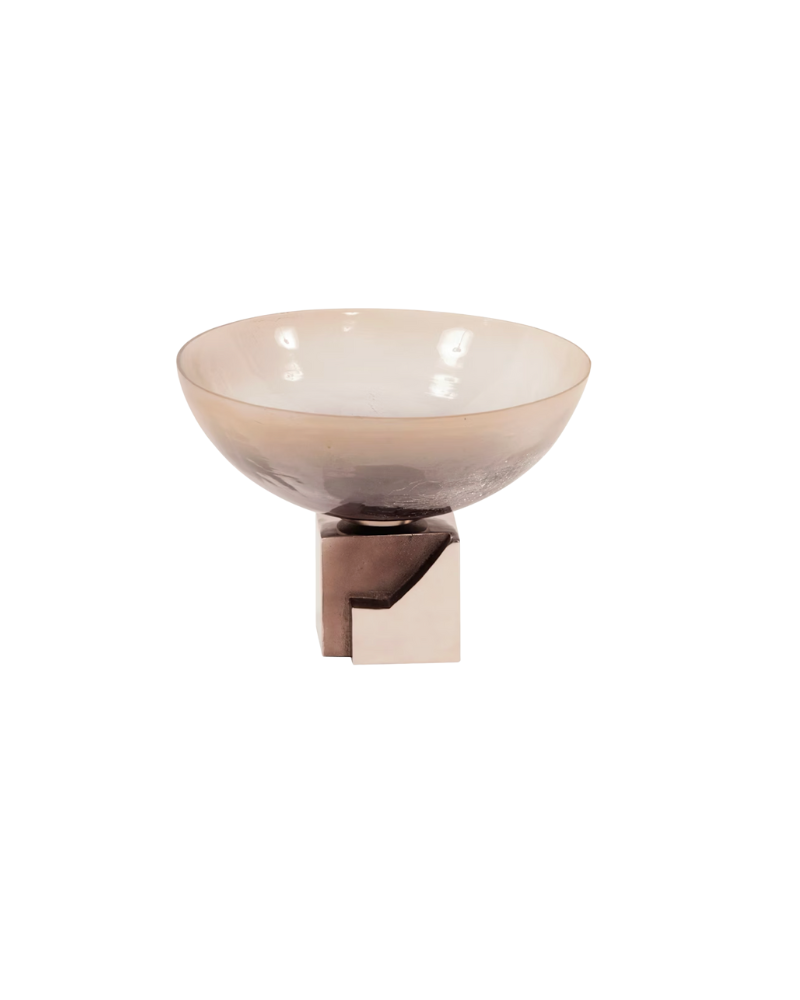 Ombre Glass Bowl on Square Aluminum Base - Beige