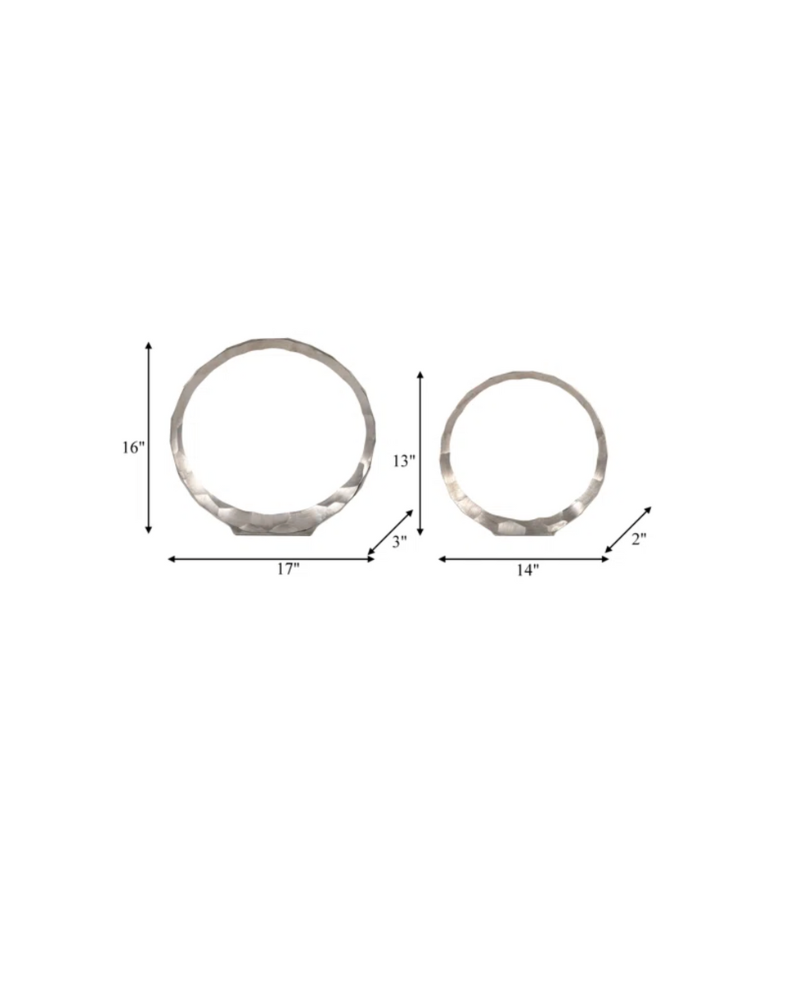 Metal Hammered Rings Set of 2 - Silver