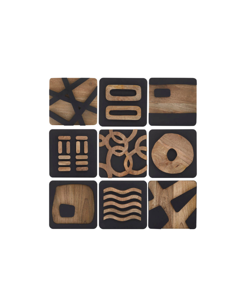 Wood Wall Tiles Set of 9 - Black