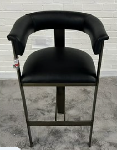 Black Leather Barstool - Bronze