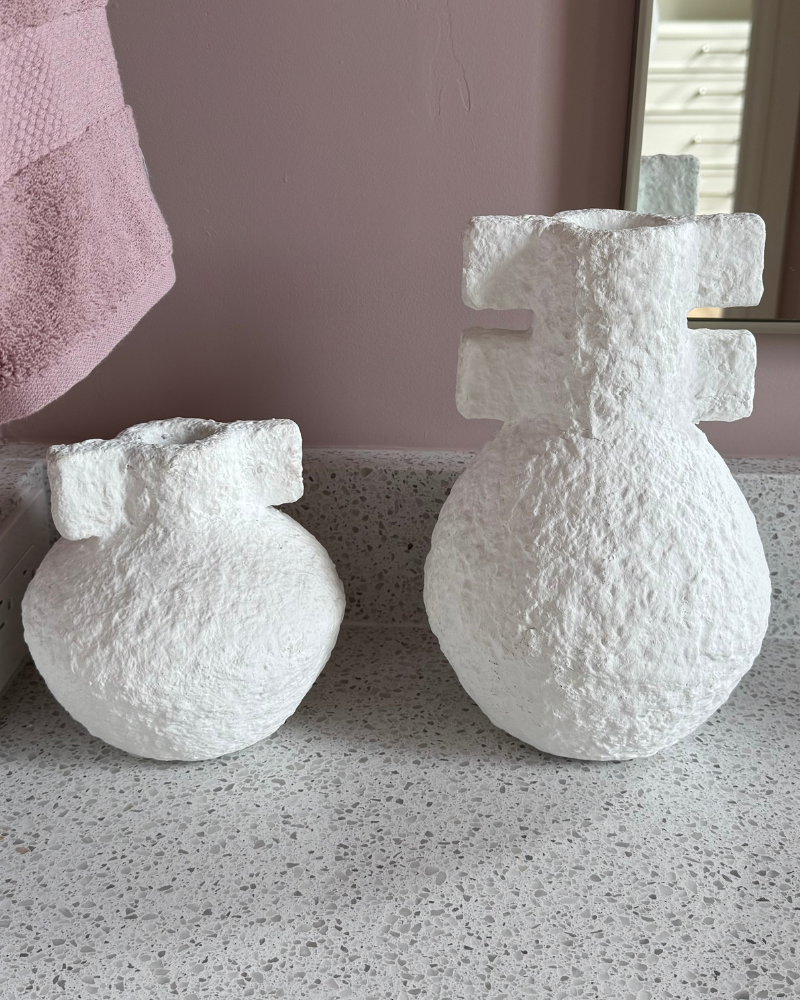 Textured Opaque Ceramic Vase - White, Set of 2