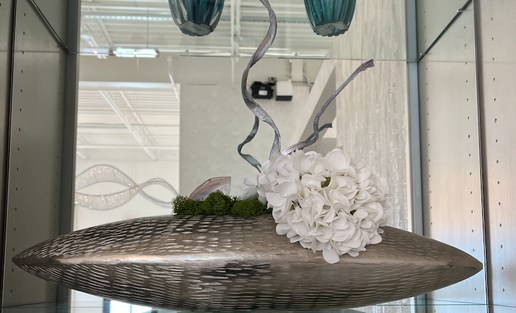 Small Oblong Silver Container with Floral