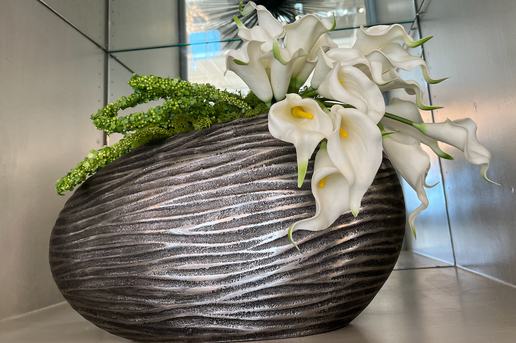 Pewter Oblong Container Floral with Calla Lilies