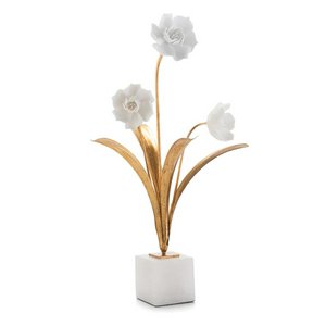 Porcelain Flowers - Brass & White
