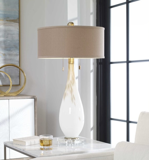 White and Metallic Glass Lamp
