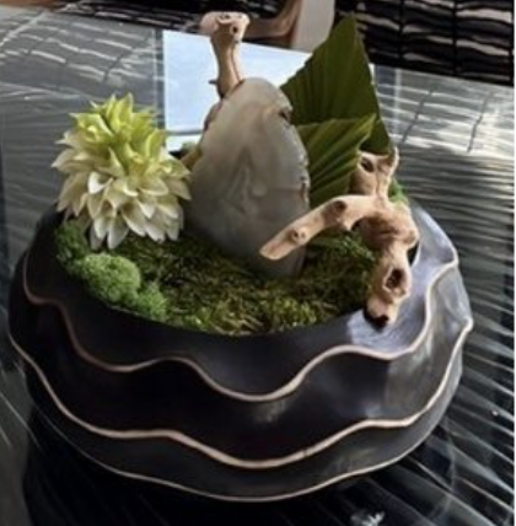 Wood Bowl Floral - Black