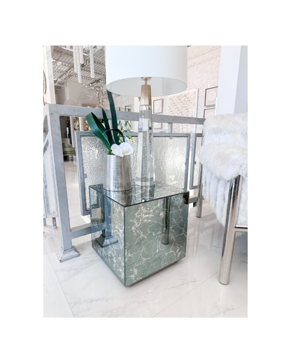 Mirrored Box Table - Silver