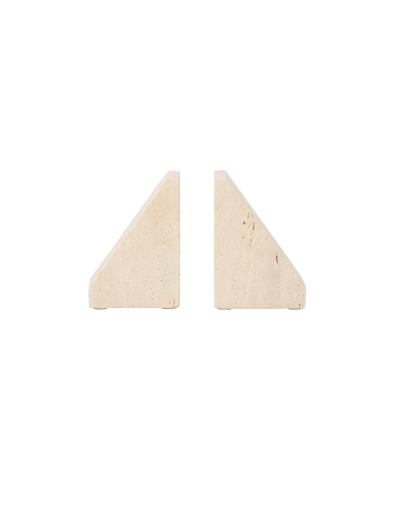 Elegant Travertine Stone Triangle Bookends - Beige