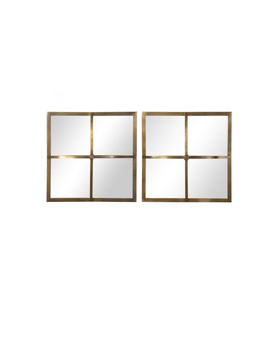 Window Pane Square Mirrors - Gold- Set of 2