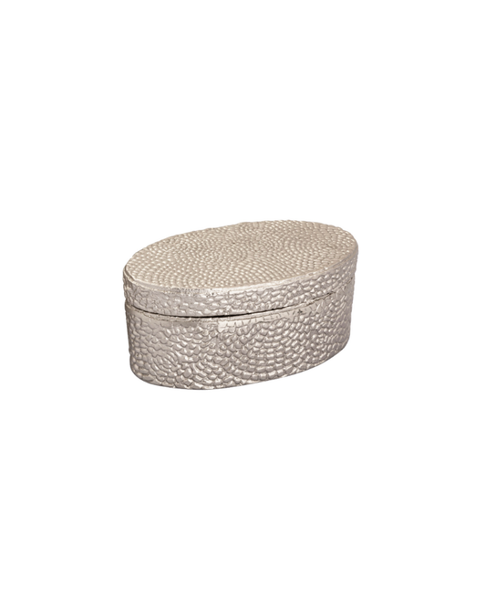Oval Pebble Antique Nickel Box - Silver