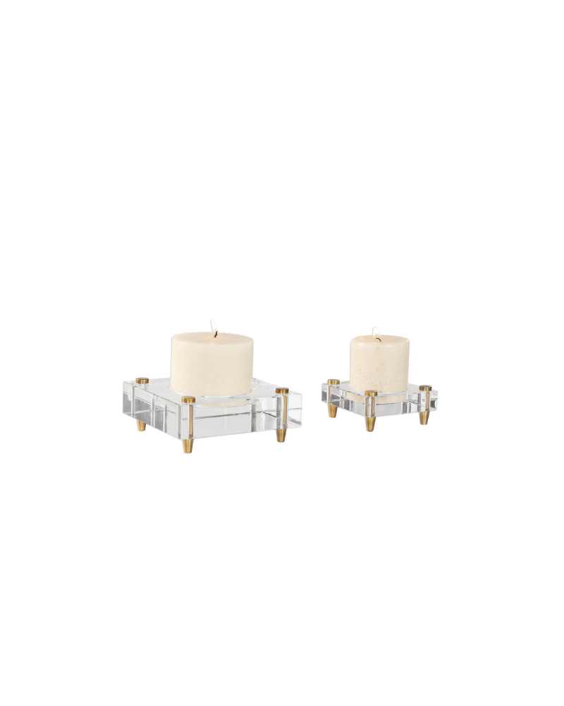 Claire Crystal Block Candleholders Set of 2 - Clear