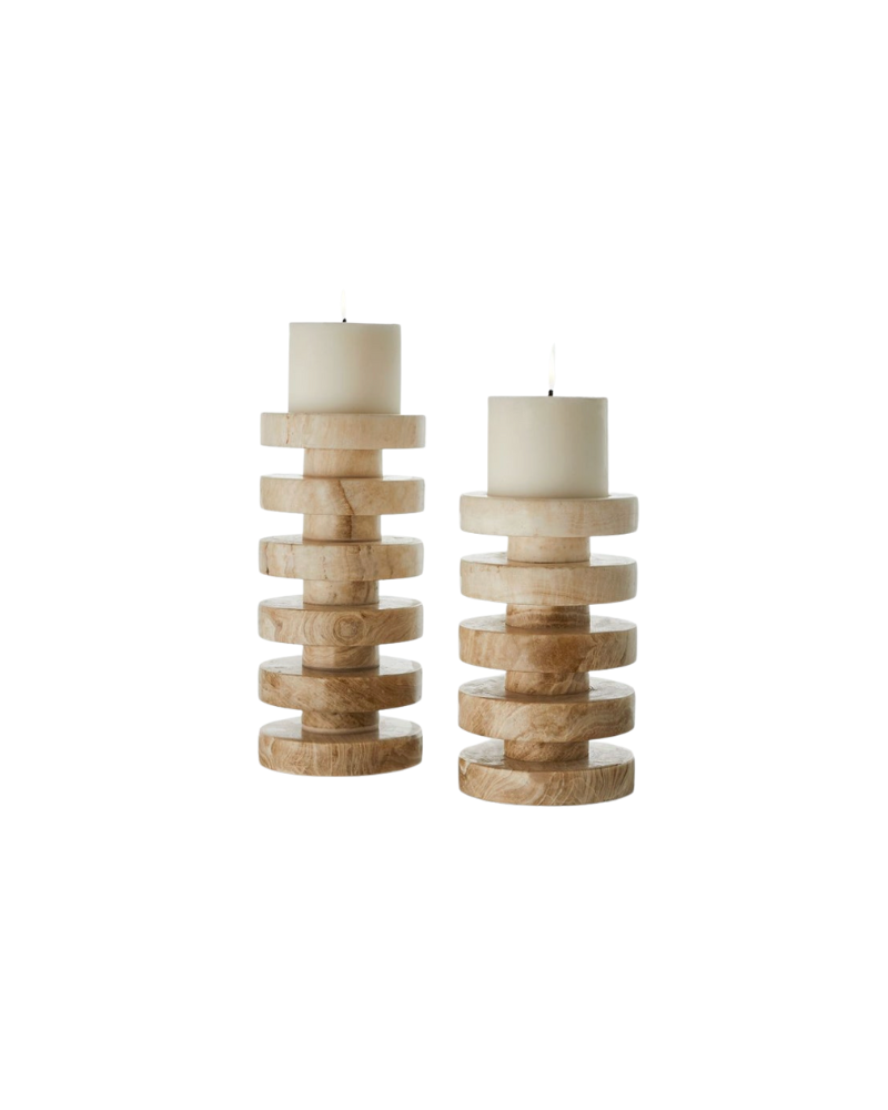 Emora Stone Pillar Candleholders Set of 2 - Brown