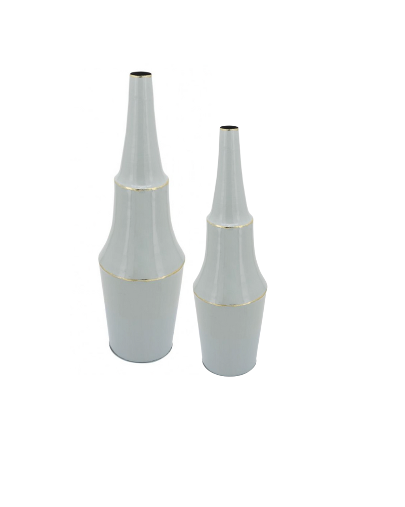 Metal Vase with Gold Trim Tall - Sea Foam