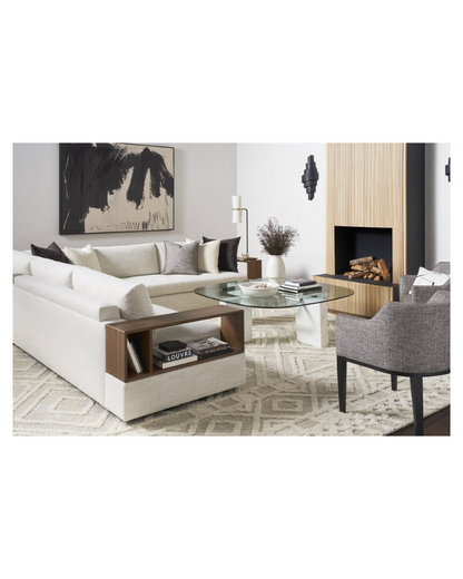 Right Wood Shelf Arm Sofa - White