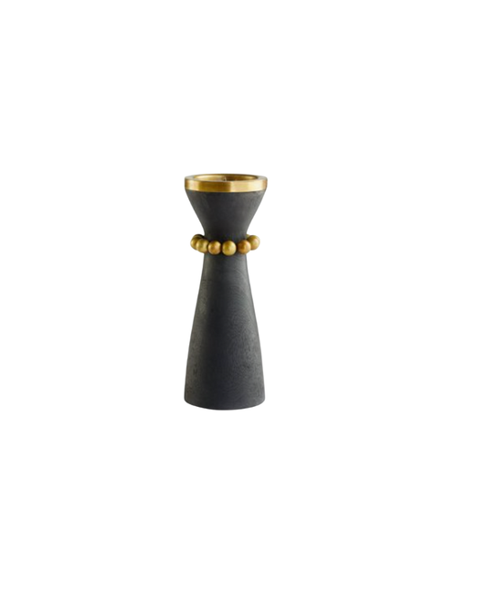 Short Black and Gold Candle Holder - Black