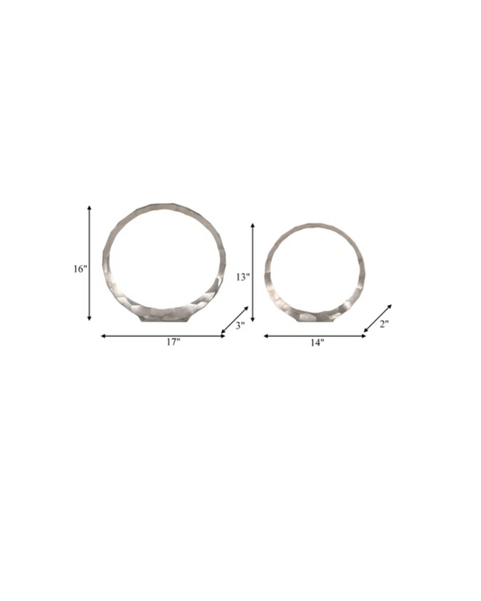 Metal Hammered Rings Set of 2 - Silver