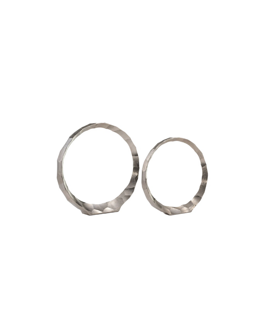 Metal Hammered Rings Set of 2 - Silver