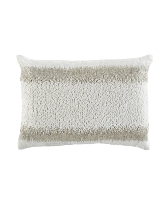 36x20 King Sham Ruched Creme Velvet with Silver Crystal Crystal Beads