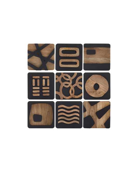 Wood Wall Tiles Set of 9 - Black