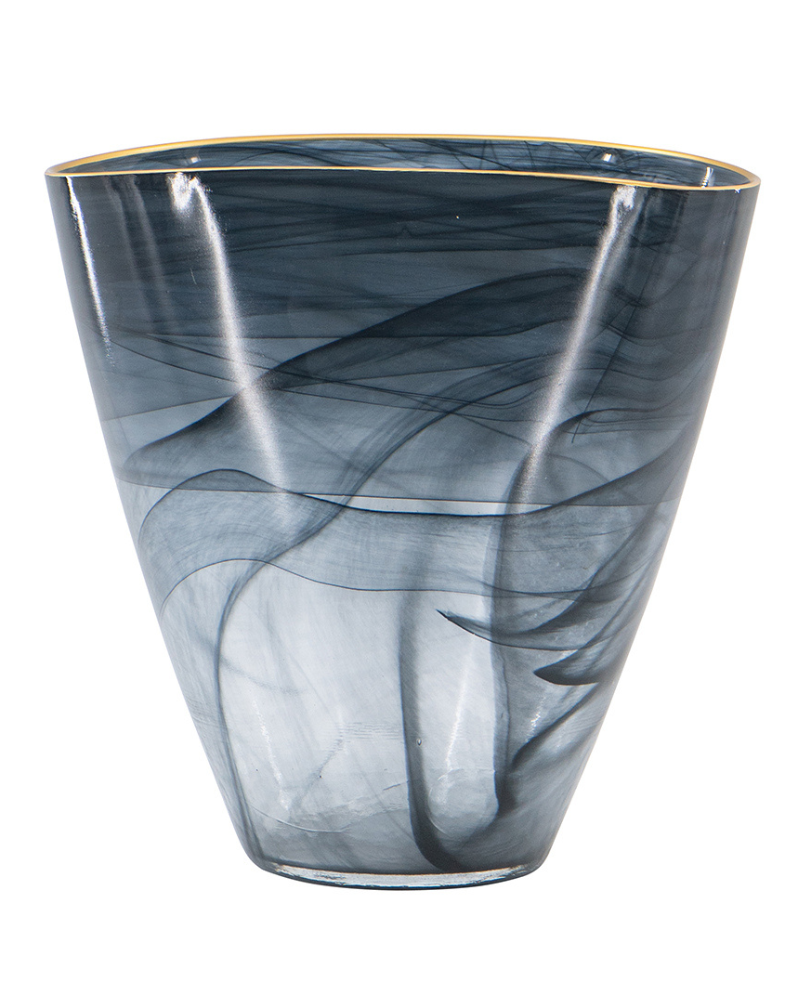 Aura Opaque Glass Vase – Midnight with Gold Rim