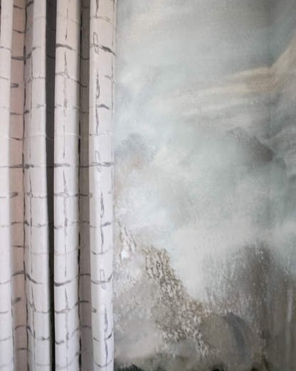 Drapery Panels - Silver Cross Hatch Embroidery
