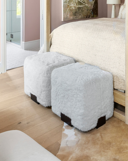 White Faux Fur Ottoman
