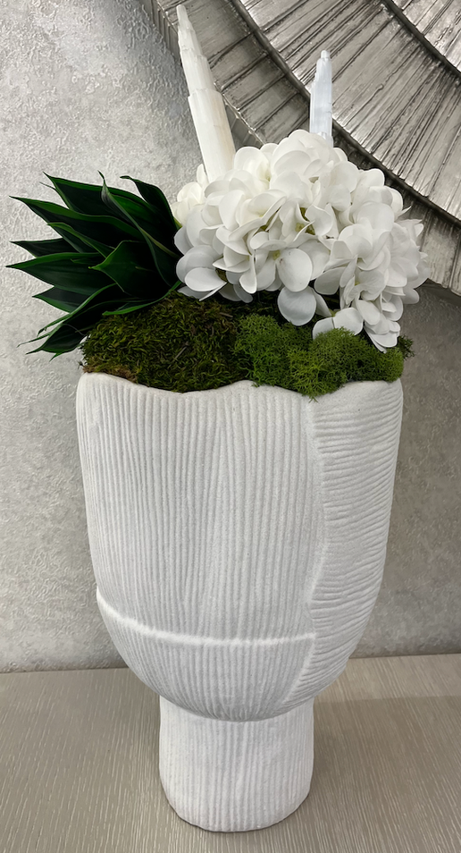 White Pedestal Bowl Large with Floral